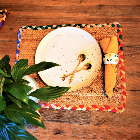 Multicolor Rectangle Jute Table Mat