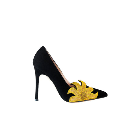 Sunflower in black suede high heels