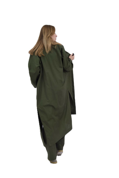 Cotton Suit With Trousers And Cape Dark Green