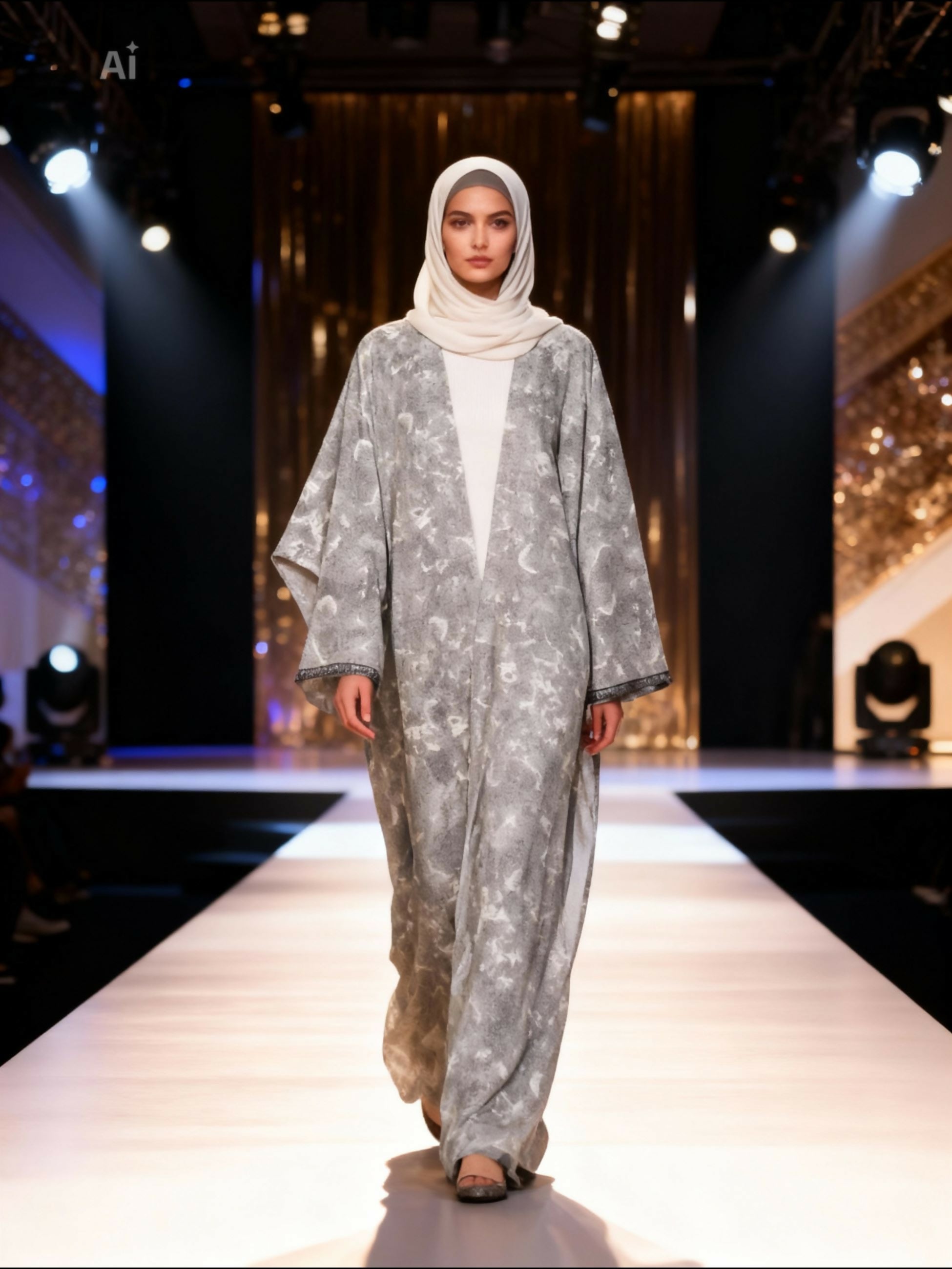 Bisht - Luxury beige abaya with sophisticated black beads
