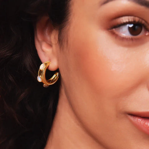 Vintage Set Stone Hoop Earrings