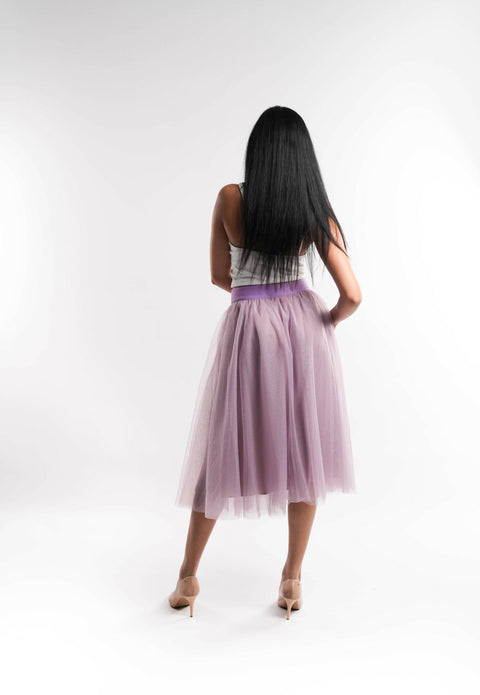 Purple Tulle Skirt with Zipper