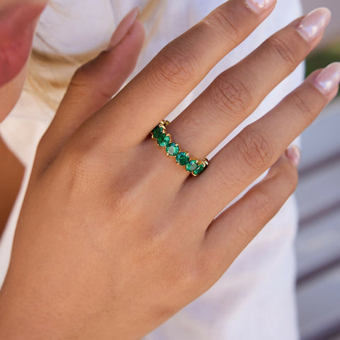 Cyra – Round Emerald Green CZ Ring, 18K Gold Finish