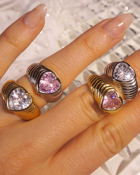 BFF Ring Set- Silver/Clear and Pink- Size 6