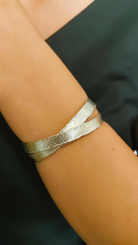 Crossover Cuff Bracelet Silver