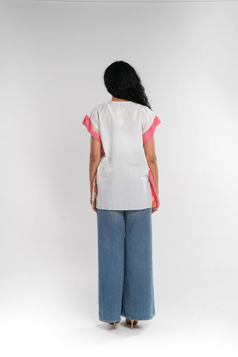 White Cotton Short Tunic with Contrast Panels