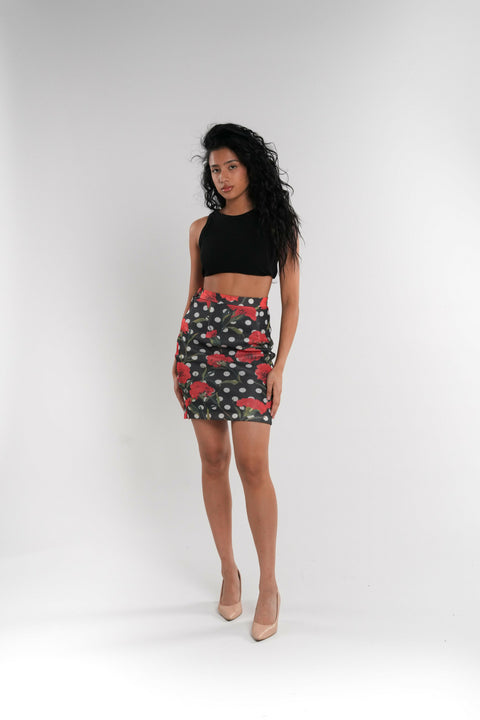 Stretch Mesh Floral Mini Skirt