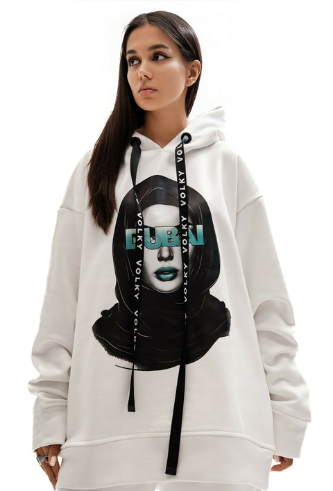 Woman Dubai Hoodie in White & Blue