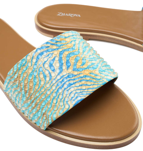 Zharova Turquoise Zebra Flat Sandals