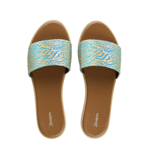 Zharova Turquoise Zebra Flat Sandals