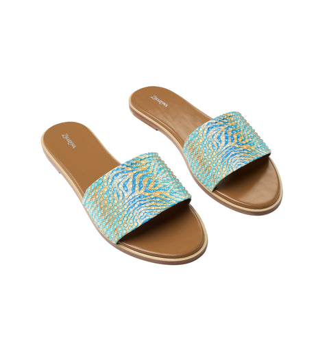 Zharova Turquoise Zebra Flat Sandals