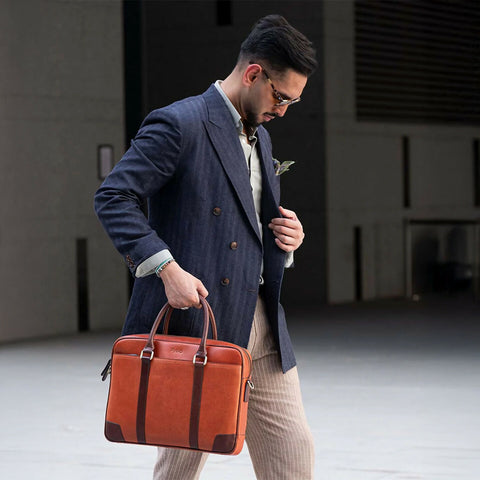 Wellington Laptop Briefcase | Tan & Brown (New)