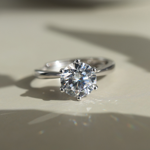 3ct Round Moissanite Solitaire Ring in Adjustable Rhodium-Plated 925 Sterling Silver
