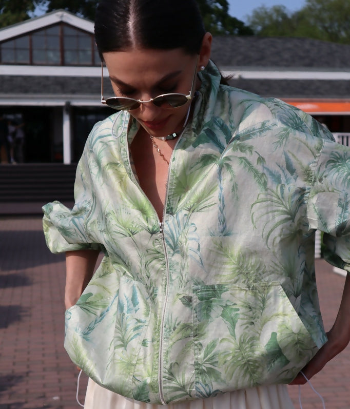 Cotton Bomber in Light Green Print