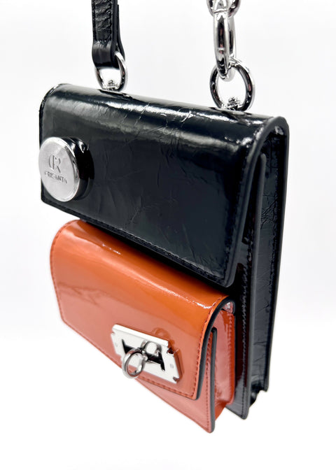Black & Orange Crossbody Bag CRISANTA Two-Tone Crossbody Mini Bag in Black & Orange with Silver Details
