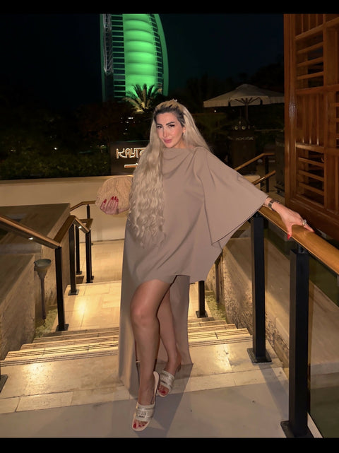 Icona Stile Elegant Asymmetric Taupe Two-Piece Set