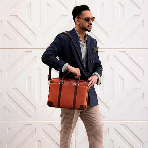 Wellington Laptop Briefcase | Tan & Brown (New)