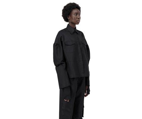 BLACK NYLON JACKET WITH DETTACHABLE SLEEVES