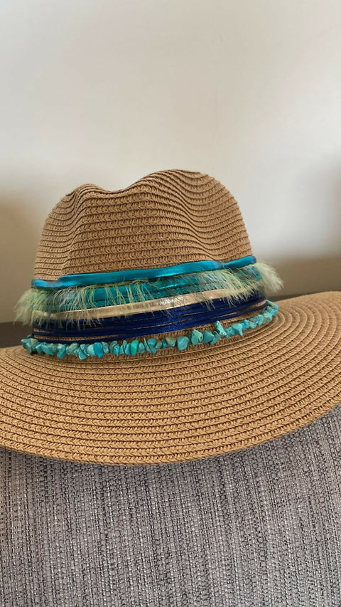 TURQUOISE BLUE HAT WITH STONE