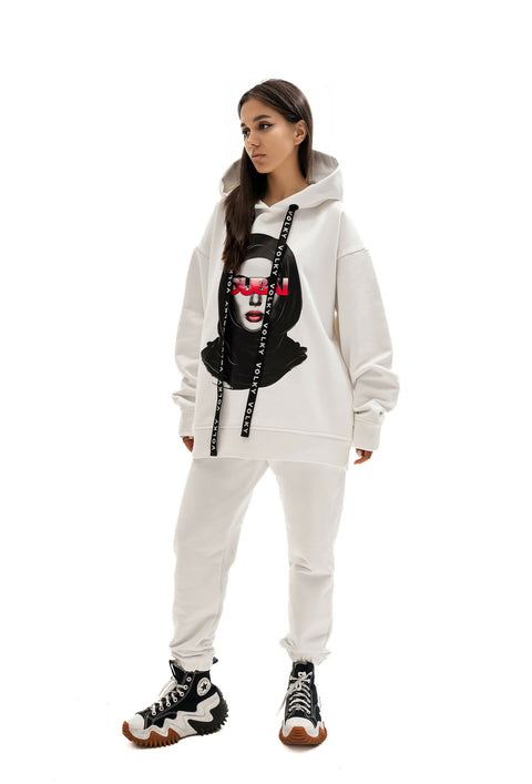 Woman Dubai Hoodie in White & Red