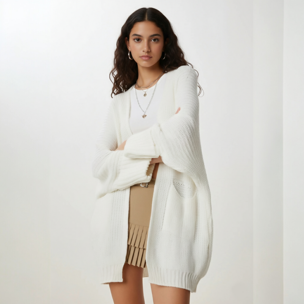 MY PEANUT Mono Oversize Cardigan in Beige