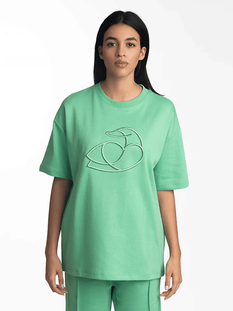 ADOS Cotton T Shirt with 3D Embroidery Green