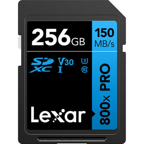 بطاقات LEXAR الاحترافية سعة 256 جيجابايت و800X PRO SDXC UHS-I، بسرعة تصل إلى 150 ميجابايت/ثانية وقراءة 45 ميجابايت/ثانية وكتابة C10 V30 U3 