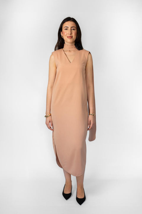 Zinnia Draped Midi Dress With Scarf