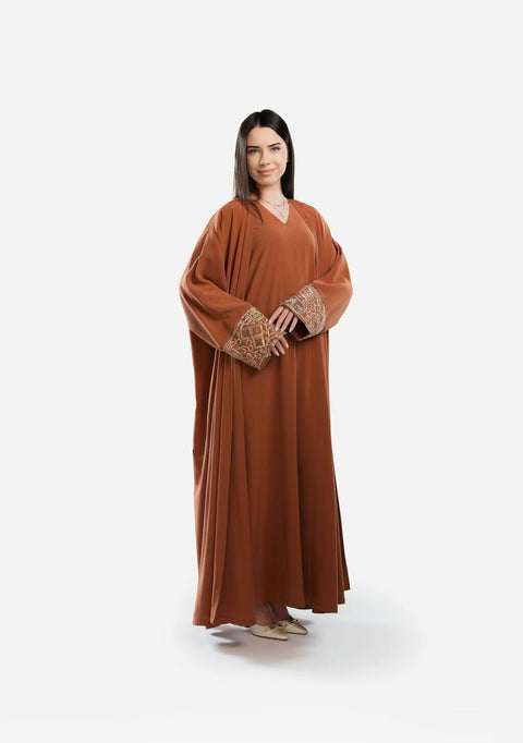 Abaya Brown Embroidery Sleeves