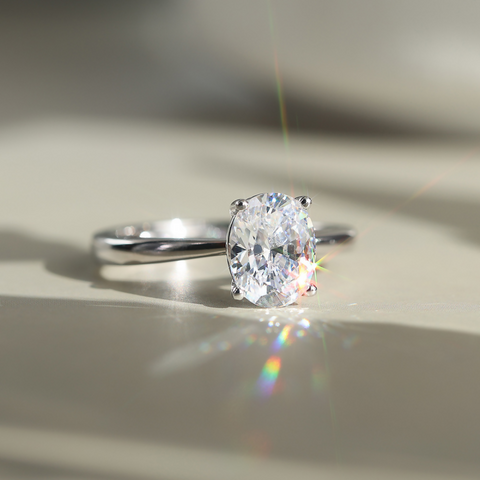 3ct Oval Moissanite Solitaire Ring in Adjustable Rhodium-Plated 925 Sterling Silver