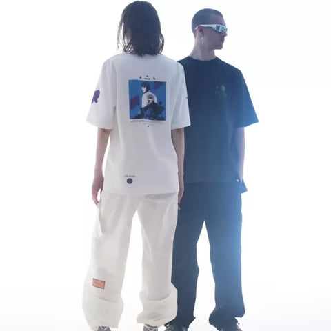 White Jersey Oversized T-Shirts "Blue Method" X N. Kfks