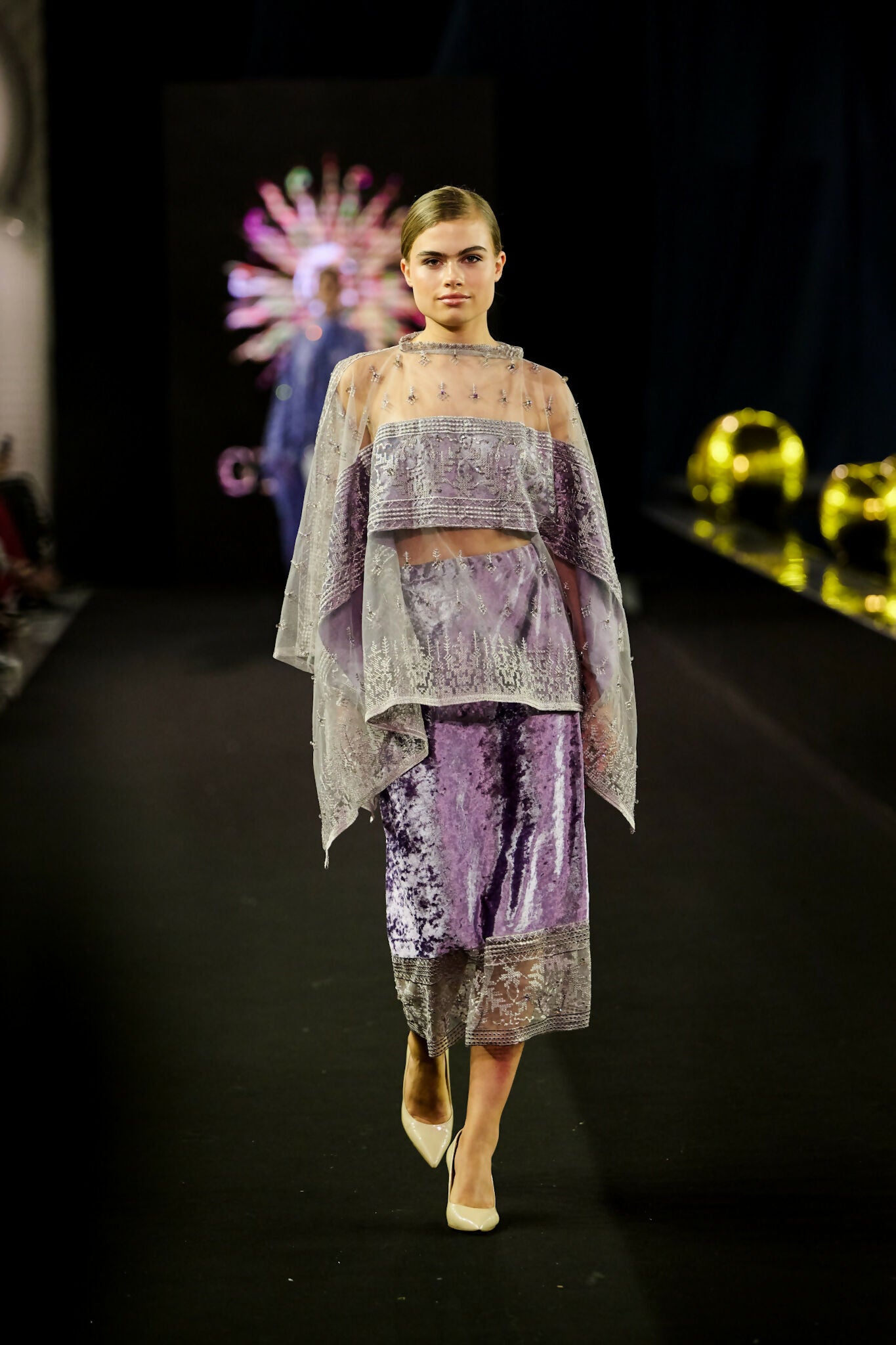 Lavender Velvet Embroidered Sheer Kaftan