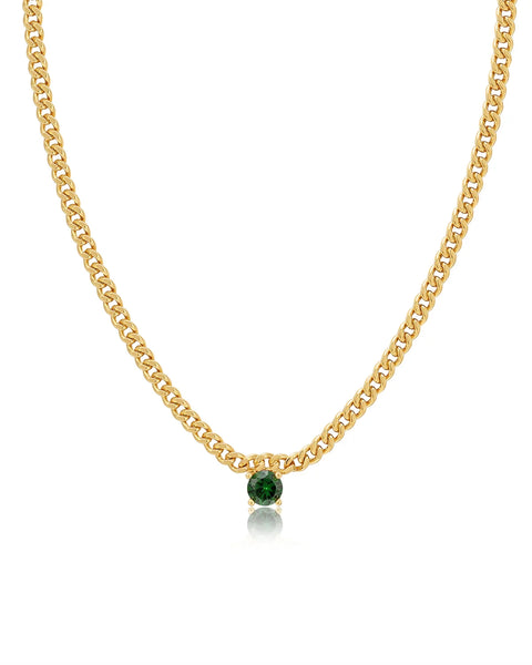 Bardot Stud Necklace- Emerald Green- Gold