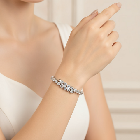 Full Zircon White Zircon Bracelet Cuff - Silver