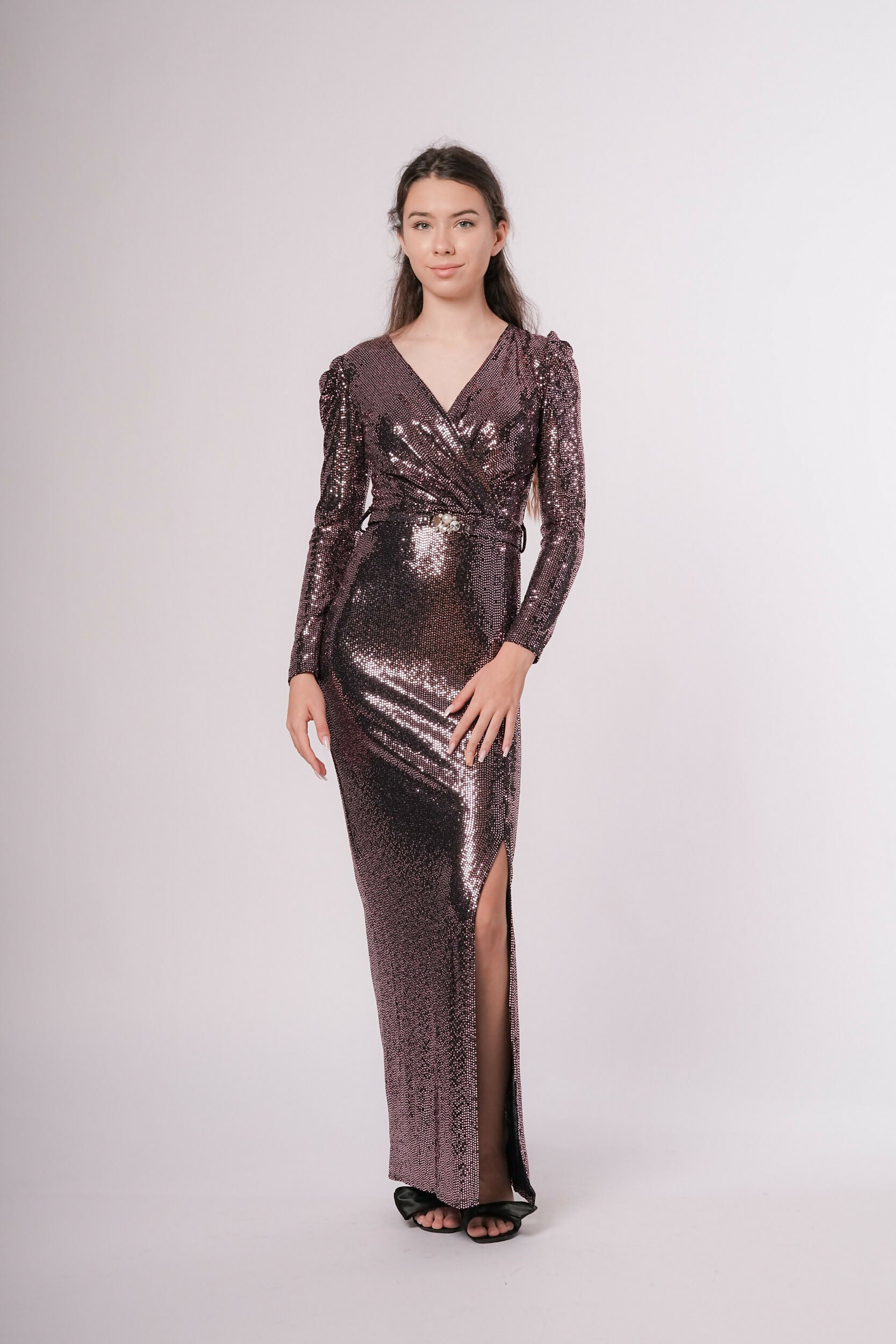MY PEANUT Purple Metallic Look Maxi Gown