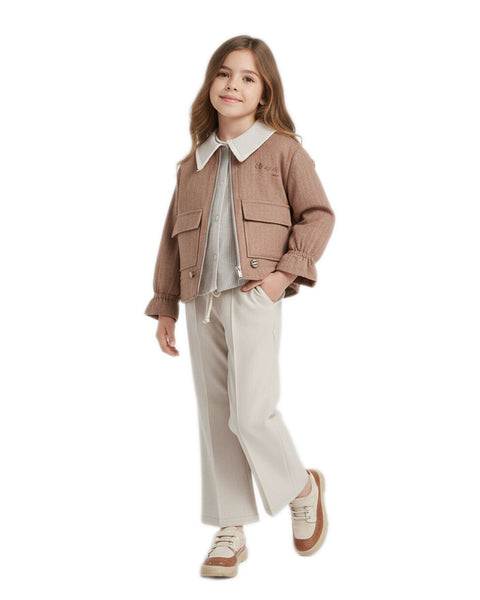 BOMBILI Girls 3-piece set (shirt,jacket,pants) - Camel