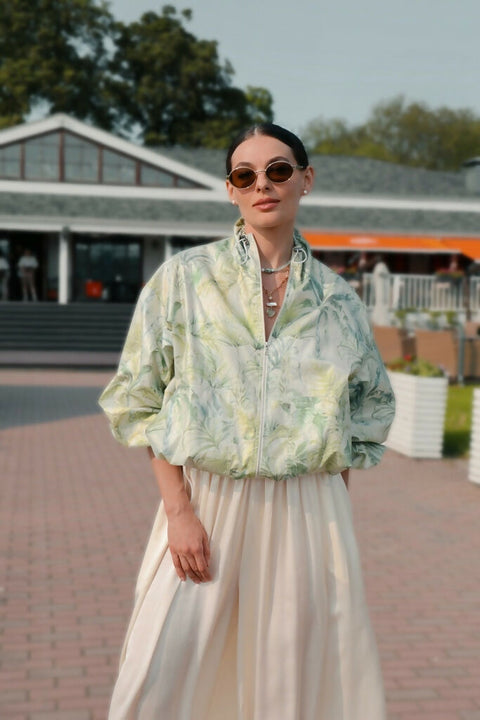 Cotton Bomber in Light Green Print