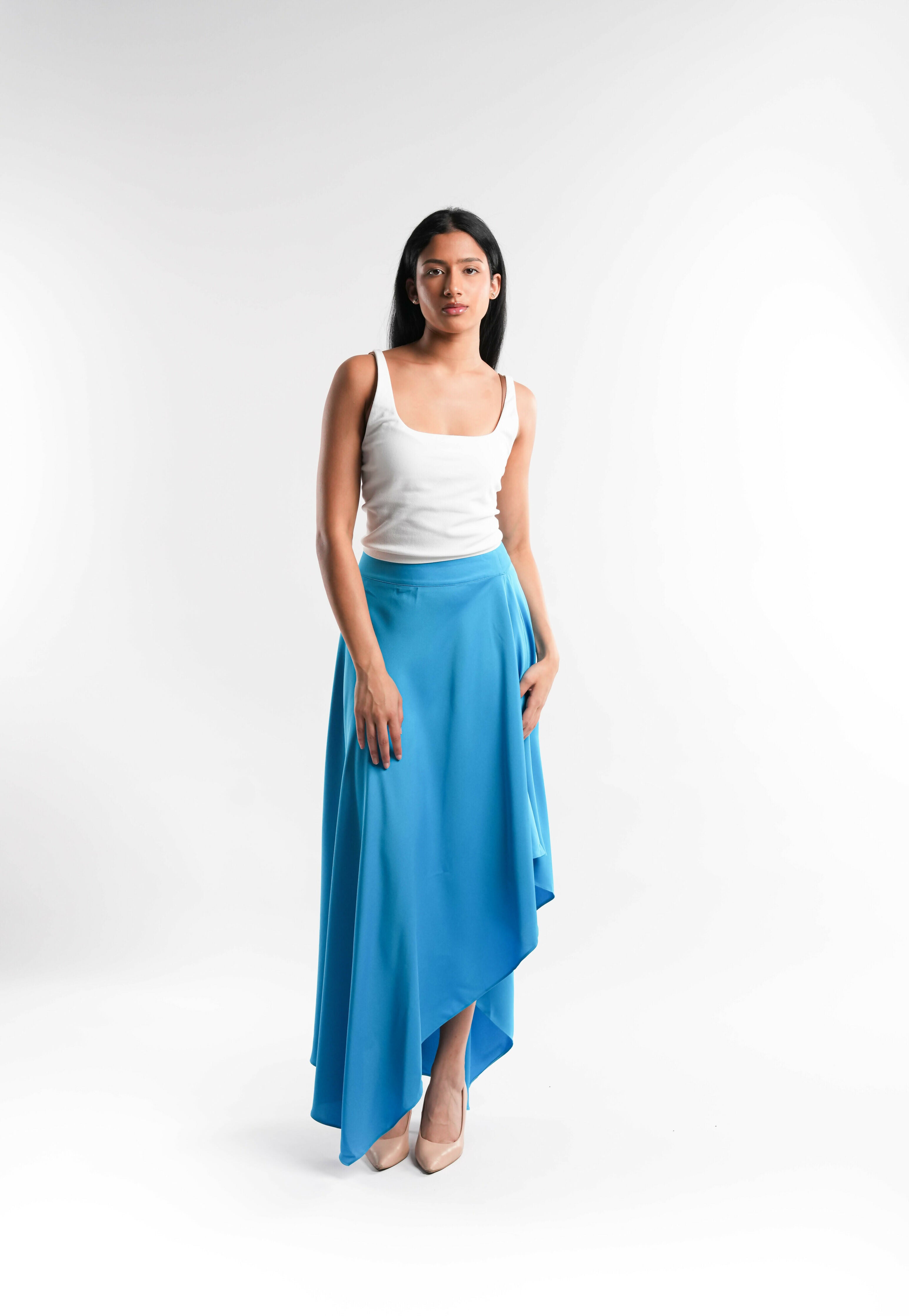 Blue Asymmetric Crepe Skirt