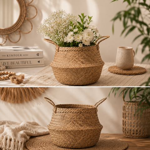 Wicker Woven Storage Belly Basket