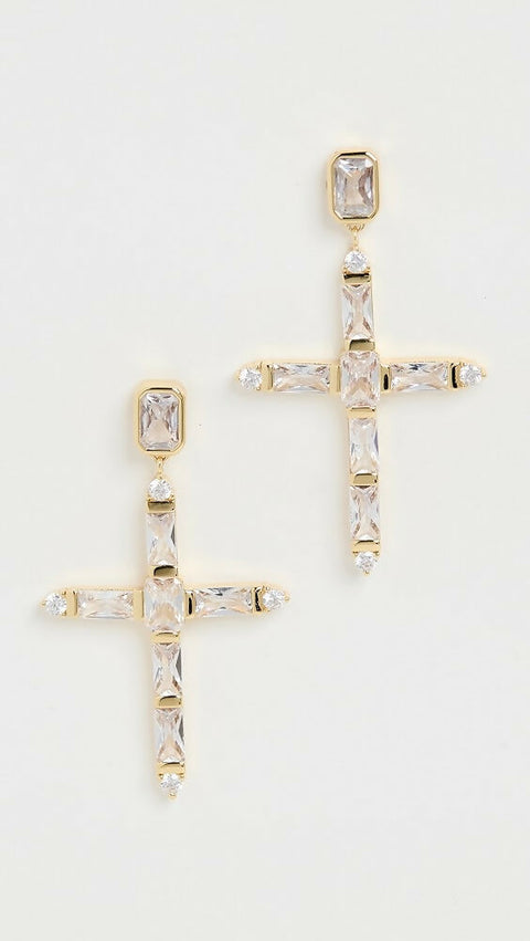 The Baguette Cross Earrings- Gold