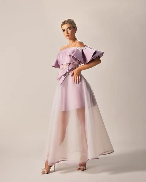 Mauve Moonlight Off-Shoulder Dress