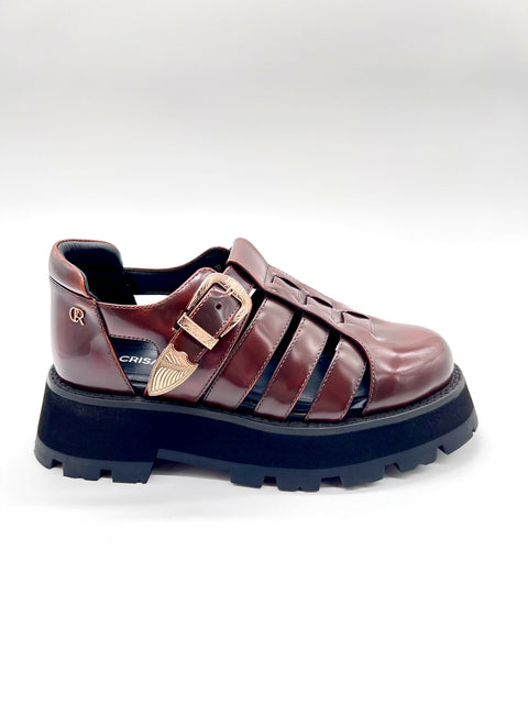 Brown Platform Sandal – Leather Platform Sandal with Gold Buckle