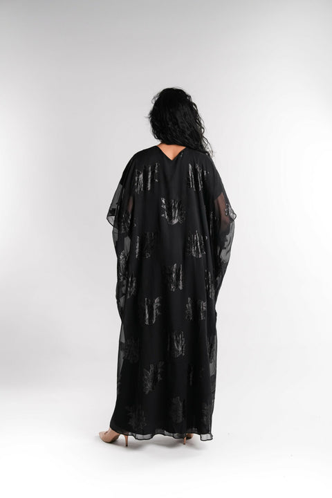 Black and Gold Chiffon Kaftan Lined