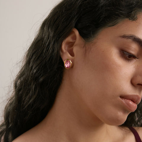 The Pink Hexagon Stud Earrings