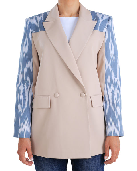 Oversized Biege Blazer with Gray Adras Pattern