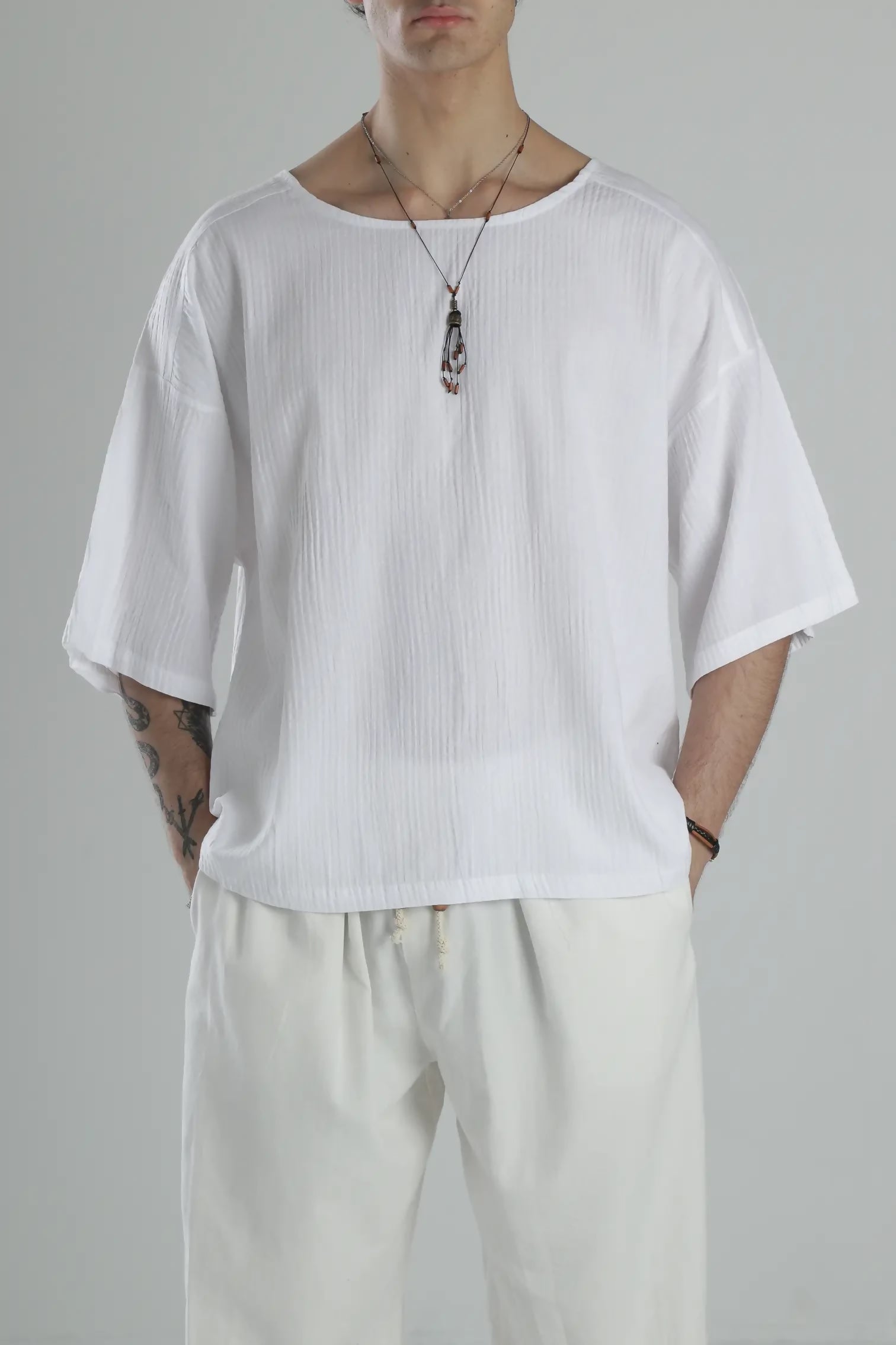 Boho Harem Muslin T-Shirt - White