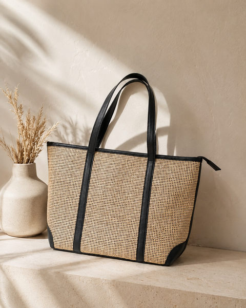 Anisa thin weave rattan bag BLACK