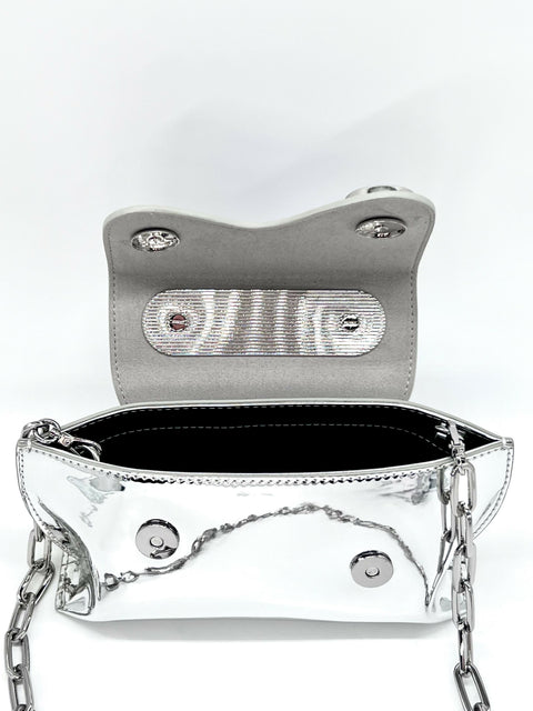 Lavender Crocodile Embossed Bag CRISANTA Crocodile-Embossed Mini Handbag with Sculptural Silver Handle