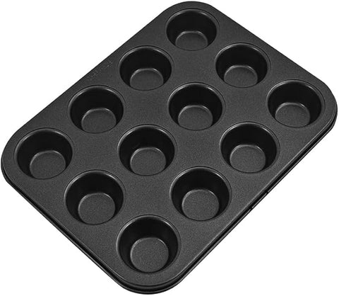 CHEFMADE 12 Cup Muffin Pan, Oven-Safe Muffin and Cupcake Tray, Baking Tray, Essential Non-Stick Pan (BLACK)