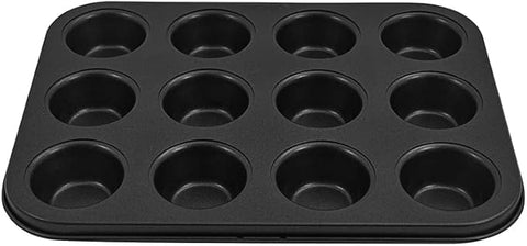 CHEFMADE 12 Cup Muffin Pan, Oven-Safe Muffin and Cupcake Tray, Baking Tray, Essential Non-Stick Pan (BLACK)